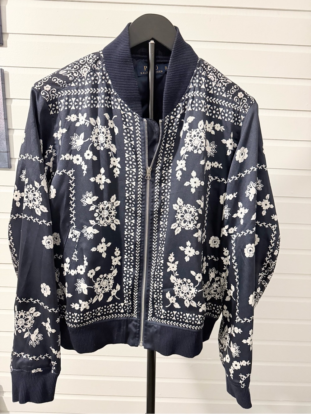 Polo Ralph Lauren Floral Scarf Print Bomber Jacket Navy White XL NWT $398